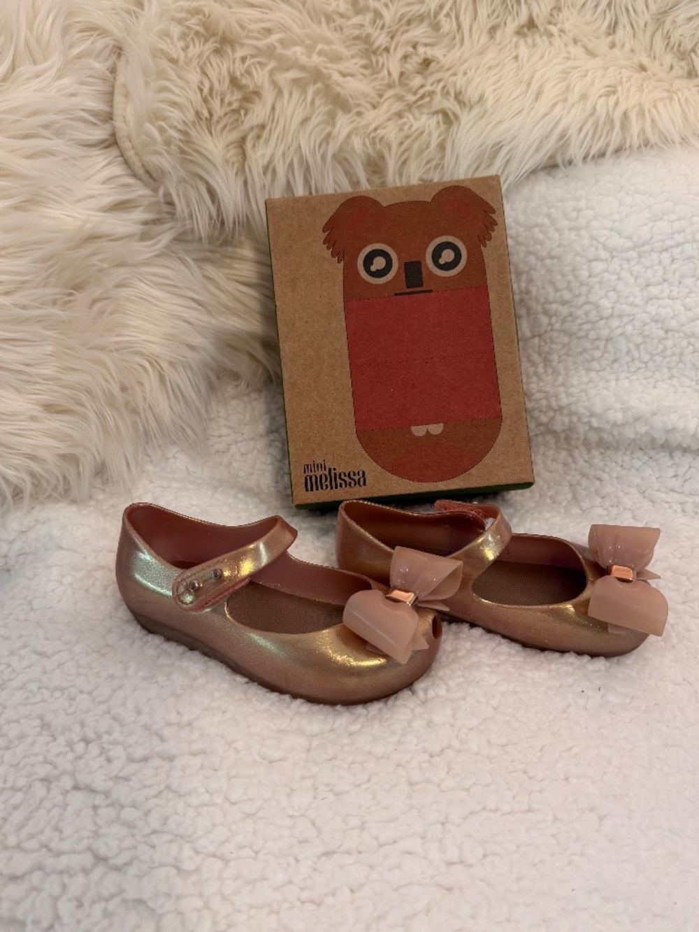 Mini Melissa Ultragirl Bow Flat Ballerina Size 9 Rose Gold